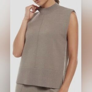 New THREE DOTS Women's Kate Mock Neck Sleeveless Knit Top In Cinder Medium $78